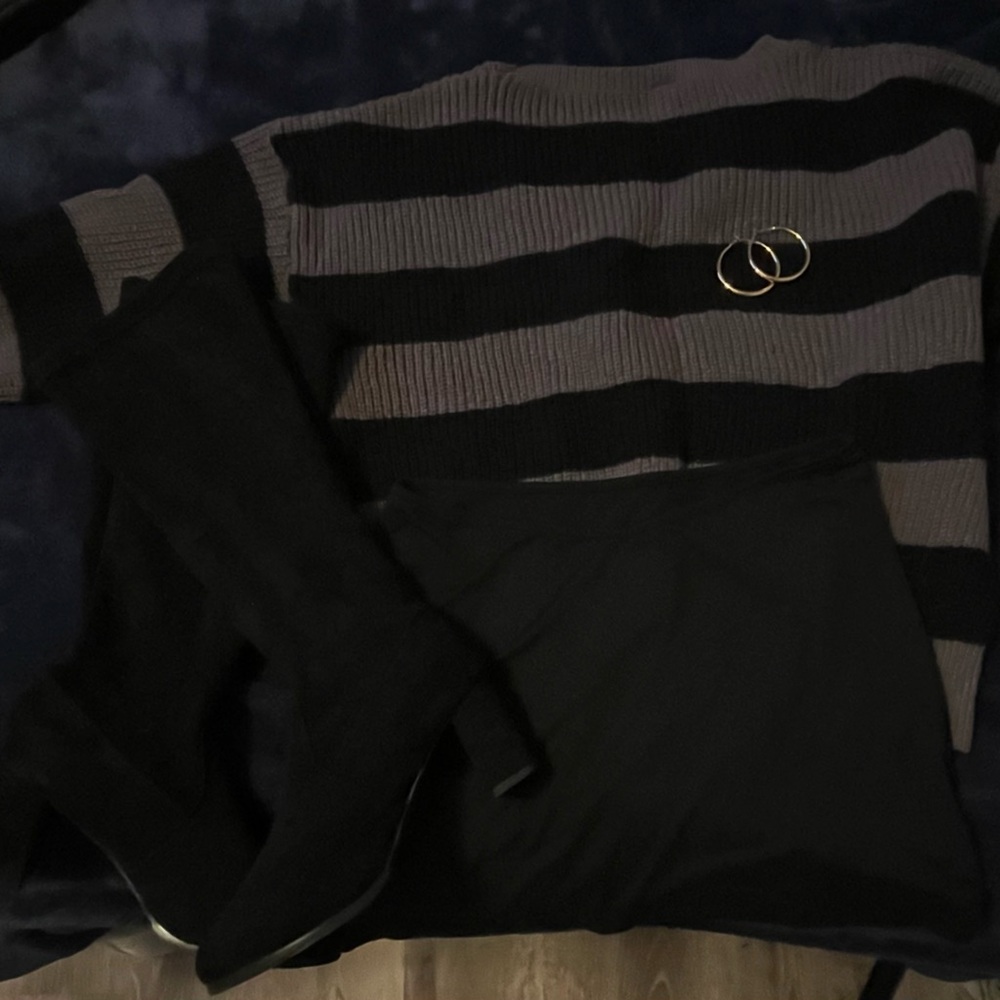 Striped Black and Gray Women's Knit Sweater